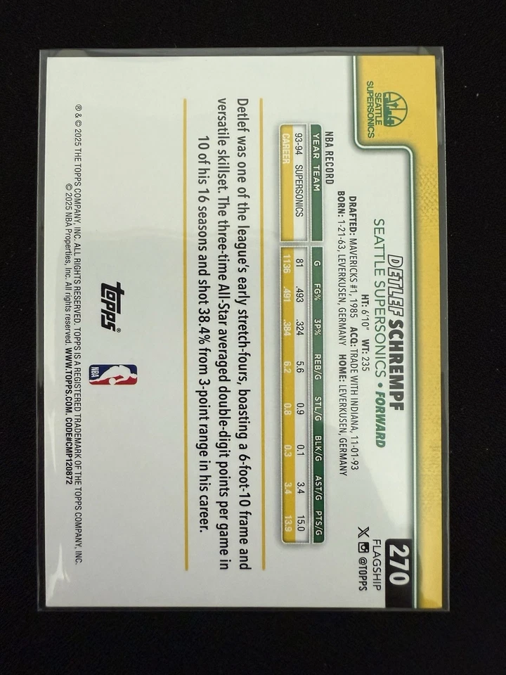 2025-26 Topps NBA Basketball Detlef Schrempf # /50 Gold Parallel #270 - Image 2 of 2