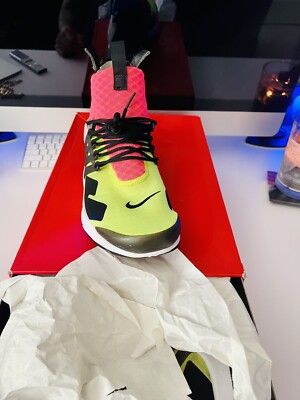 Nike Air Presto Mid Acronym Volt size Small 9-10 Hot Lava Black White Yellow