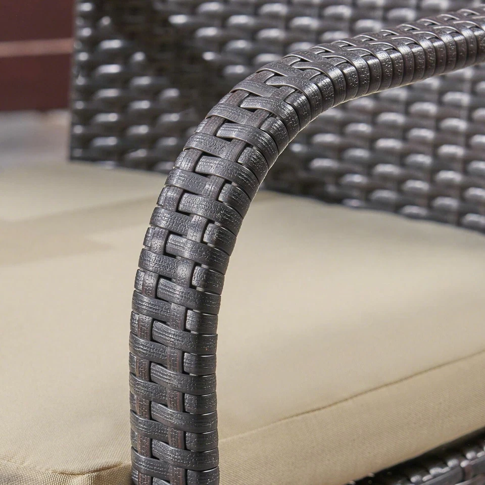 Nicole Outdoor 7 Piece Acacia Wood Dining Set with Wicker Chairs, Teak and Multi - Image 4 of 4