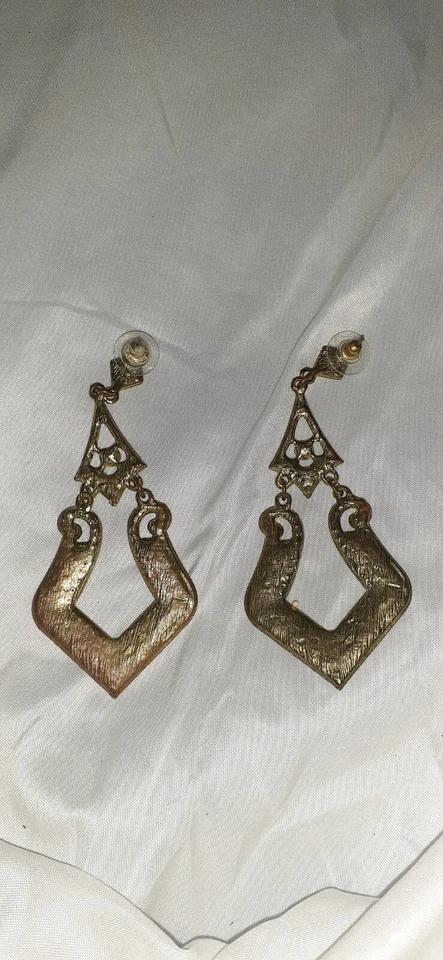 Genuine Rose Quartz Pink Unique Dangle Drop Earrings Victorian Art Deco Style - Image 2 of 4