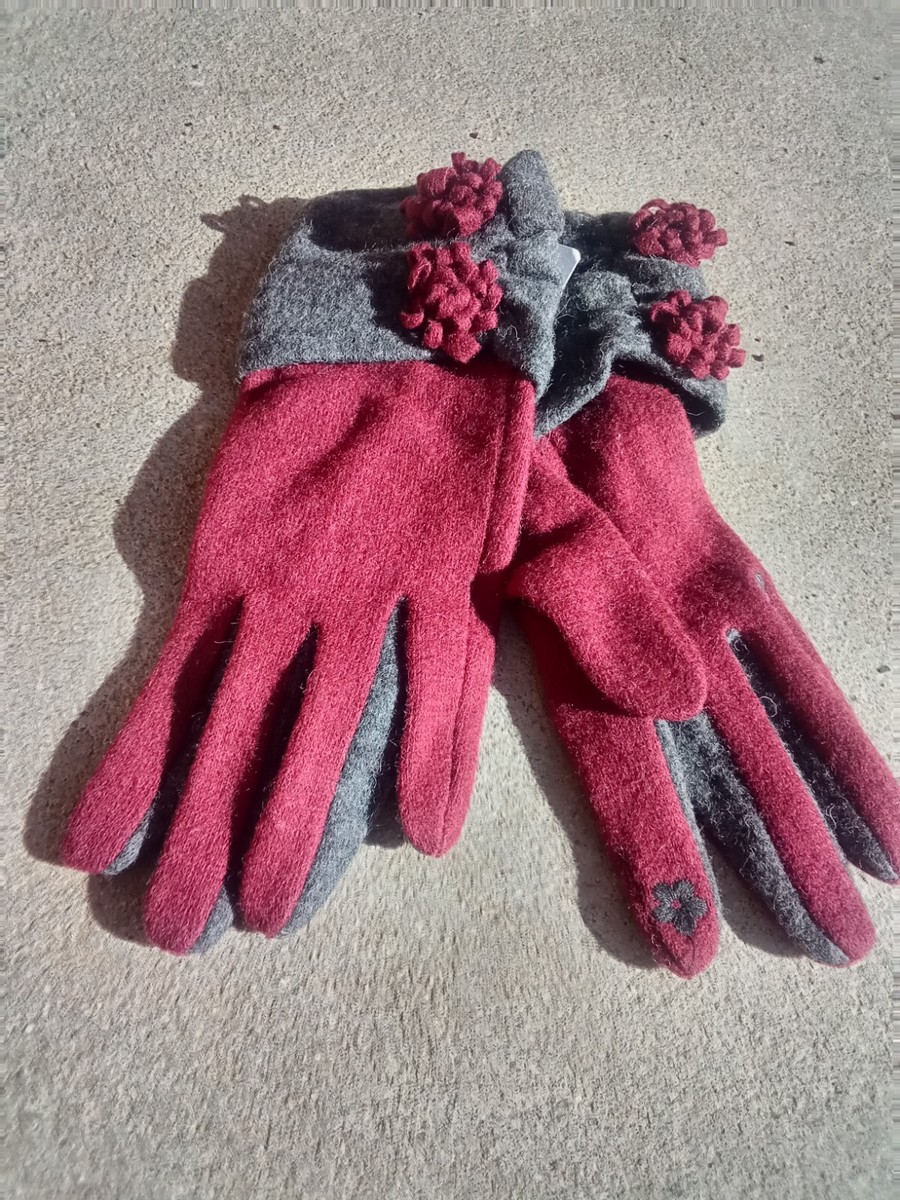 Maroon and Gray Ruched Cuff Texting Gloves New | eBay