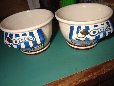Set of (2) Kraft Oreo Cookie Ice Cream Shoppe Collector Sundae Dessert Bowls 