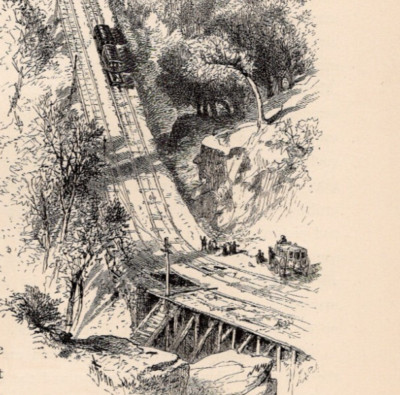 PENNSYLVANIA - Mauch Chunk Incline Railway Mt Pisgah 1874 Antique Engraving