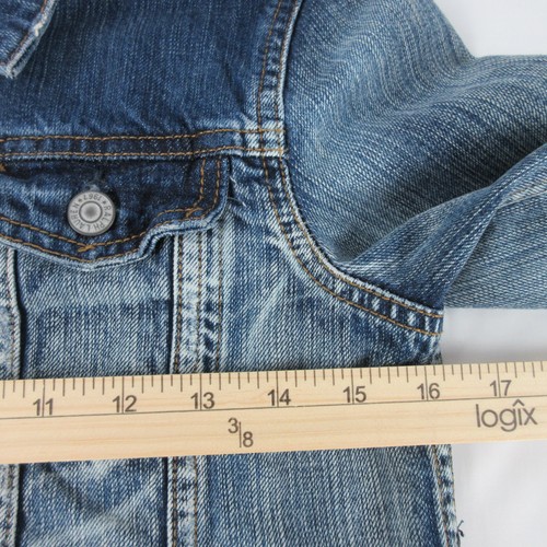 Polo Ralph Lauren Jacket Girls Blue Denim Jean Trucker Large 14 Distressed - Picture 5 of 11