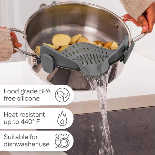 Kitchen Gizmo Snap N' Strain - Silicone Pasta Strainer Clip-On for Pots and Pans - Picture 6 of 12