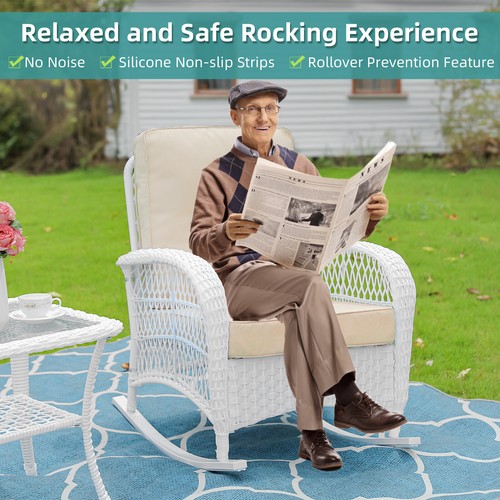 3PCS Patio Wicker Rocker Chair Set Outdoor Rattan Bistro Rocking Chair Table Set - Picture 55 of 92