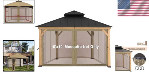 Water-Resistant Mosquito Netting Sidewalls - 10' x 10' Gazebo Compatible - Picture 2 of 9
