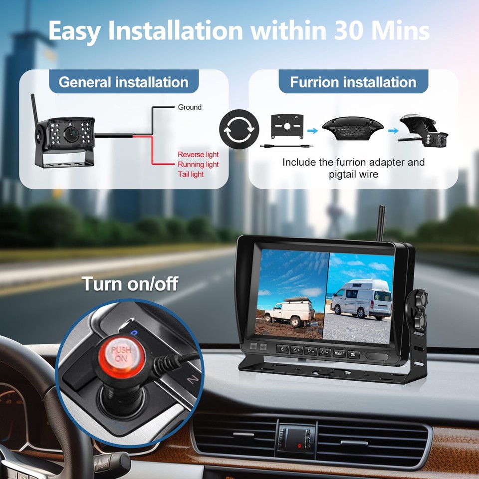 Wireless Backup Camera for Furrion RV 7Inch Monitor Truck Trailer