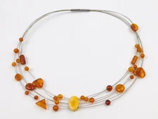 Vintage Floating Amber Wire Multi Strand Choker Necklace 16" Long