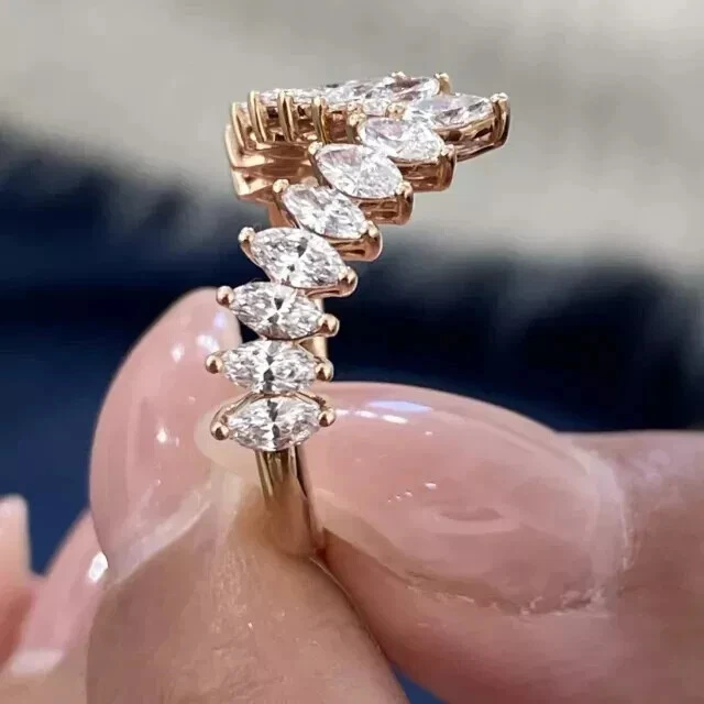 2CT Marquise Lab-Created Diamond 14K Rose Gold Plated Engagement Wedding Ring Foto 3 de 4