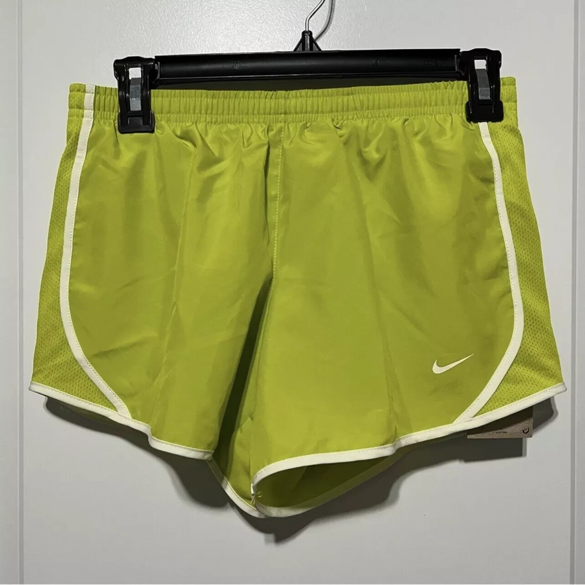 Nike Dri-Fit Youth Girls Tempo Running Shorts Size Large Yellow/White Stripe