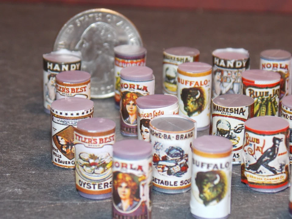 Casa de muñecas miniatura vintage lata comida comestibles 24 p escala 1:12 Dollys Gallery D256 Foto 2 de 4