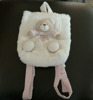 Luxus Kunstfell weiß Teddybär Kinder Rucksack rosa Gingham 27 x 24 cm Mädchen ''