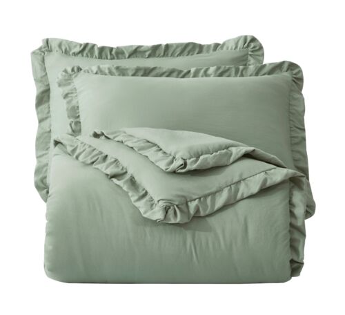 Nora 3-Piece Ruffled Edge Trim Soft Washed Microfiber Comforter Set - Picture 14 of 36
