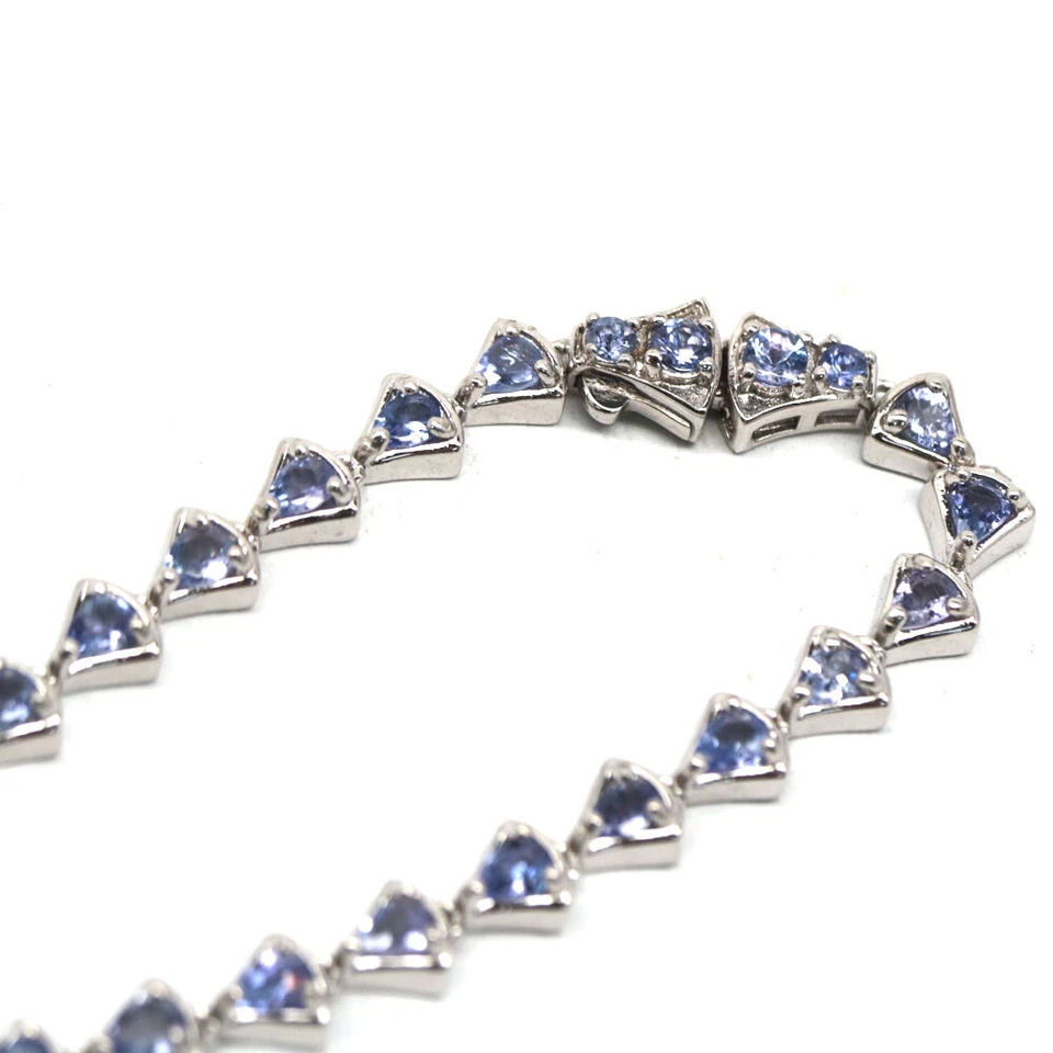 925 Sterling Silver 6 x 8 mm. Blue Sapphire, Tanzanite & Zircon Necklace 18.0" - Image 3 of 4