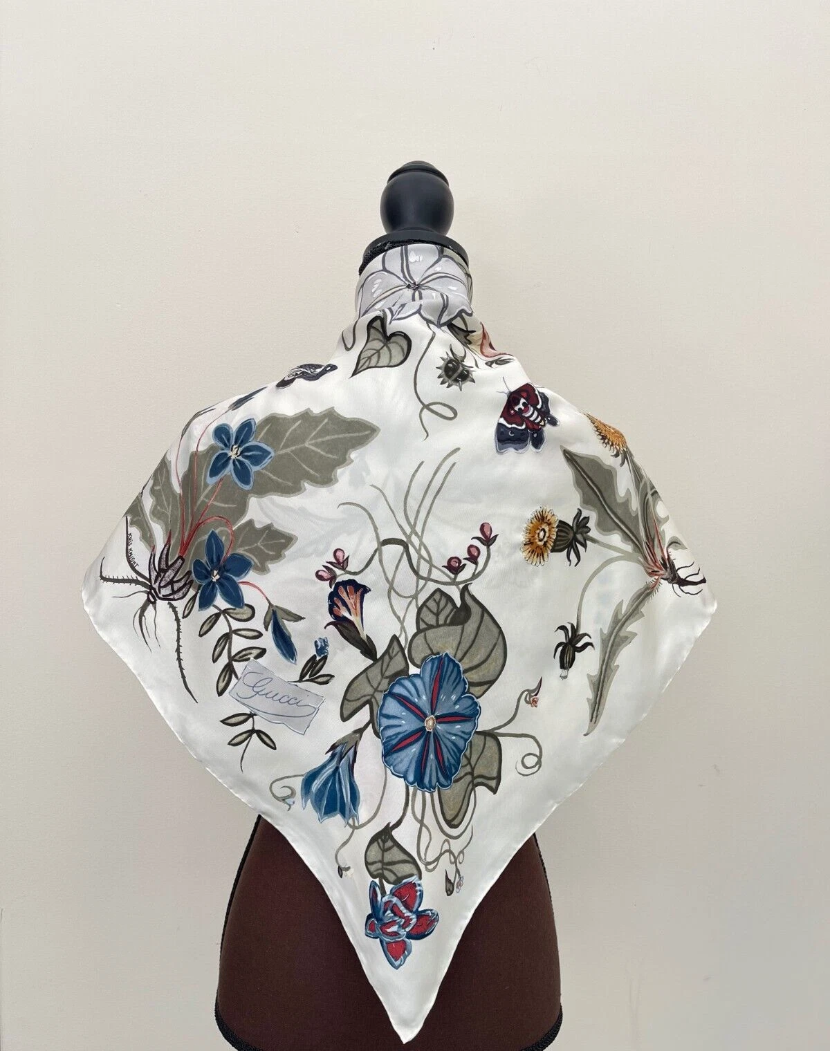 Écharpe Gucci Silk Wrap GG Logo Kris Knight imprimé floral vert ivoire multicolore