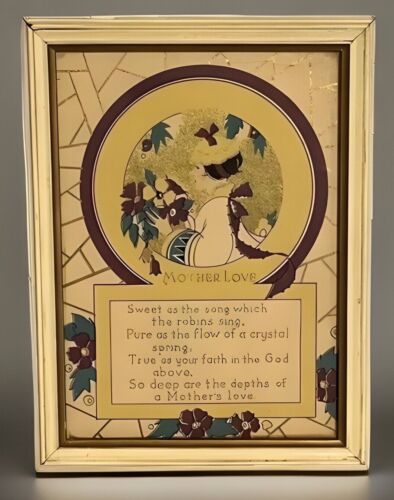 Poesia vintage incorniciata "Madre Amore" epoca art deco opera d'arte anni 1920-1930