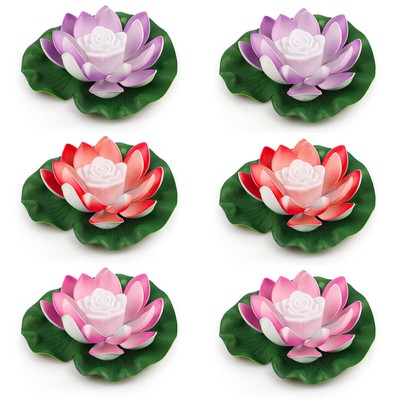 LED Changing Lotus Flower Floating Lights Pond Pool Yard Landscape Lamp