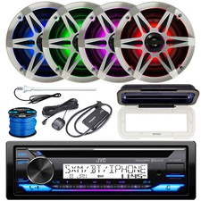 JVC Marine CD Radio, Cover, XM Tuner, 4x 6.5" LED Speaker, Grille, Antenna, Wire