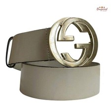 Authentic GUCCI Cream Leather Gold Interlocking G Buckle Belt 80/32 114876