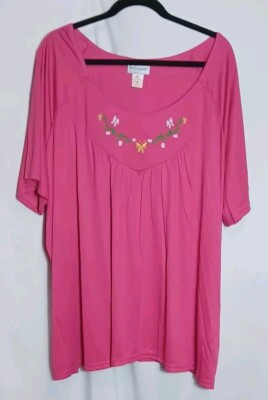 Easy Essentials Ladies Sz 5X Pink Short Sleeve Top With Embroidery