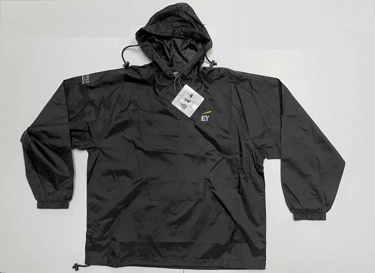 new ULTRA CLUB Mens 1/4-Zip Hooded PACKAWAY JACKET sz S & L black 