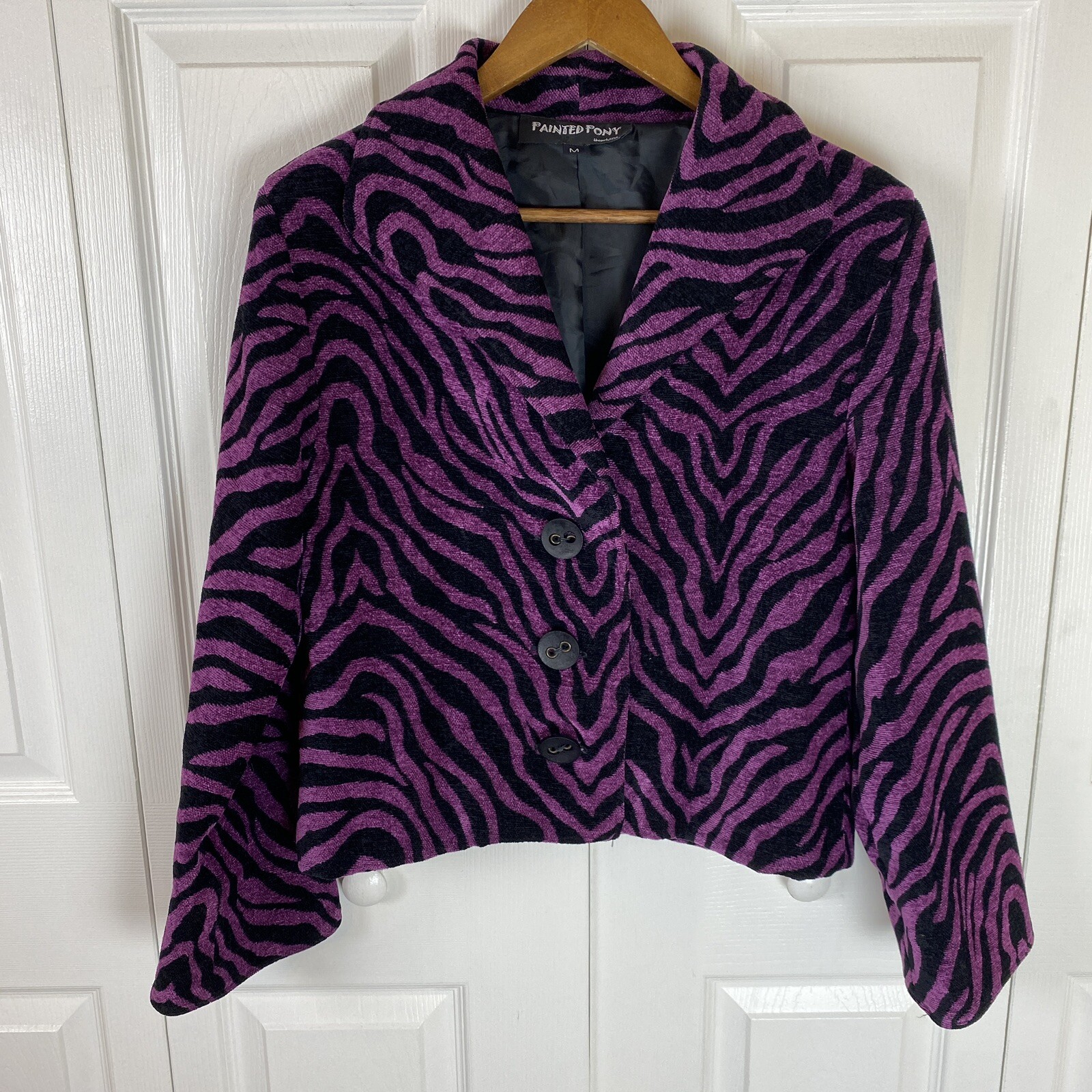 Giacca Pony M dipinta animale zebra blazer astratto arte artistica da indossare boho hippie