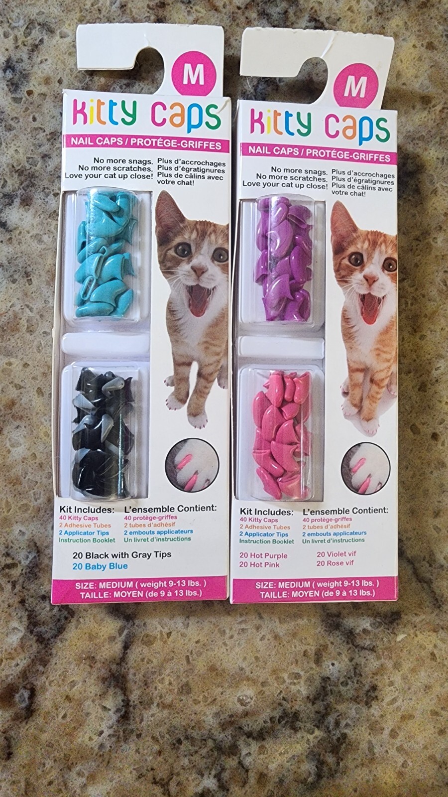 Kitty Caps Nail Protectors Size M 2 Packs Pink Purple Blue Black NIB
