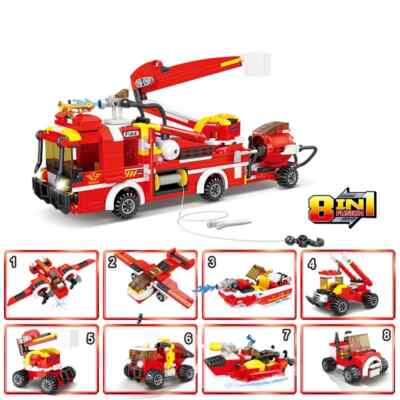 8 in 1 Feuerwehr auto Bausteine Stadt Skalierung multifunktion ale Kombination