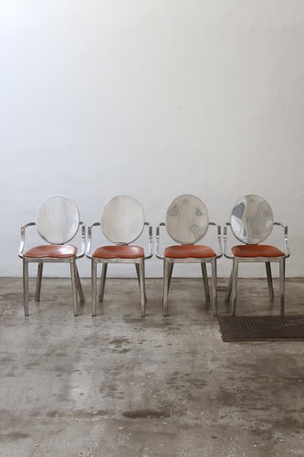Philippe Starck Kong Chair Set (4) Emeco Design Polished Aluminium Leather 2003 - Picture 3 of 11
