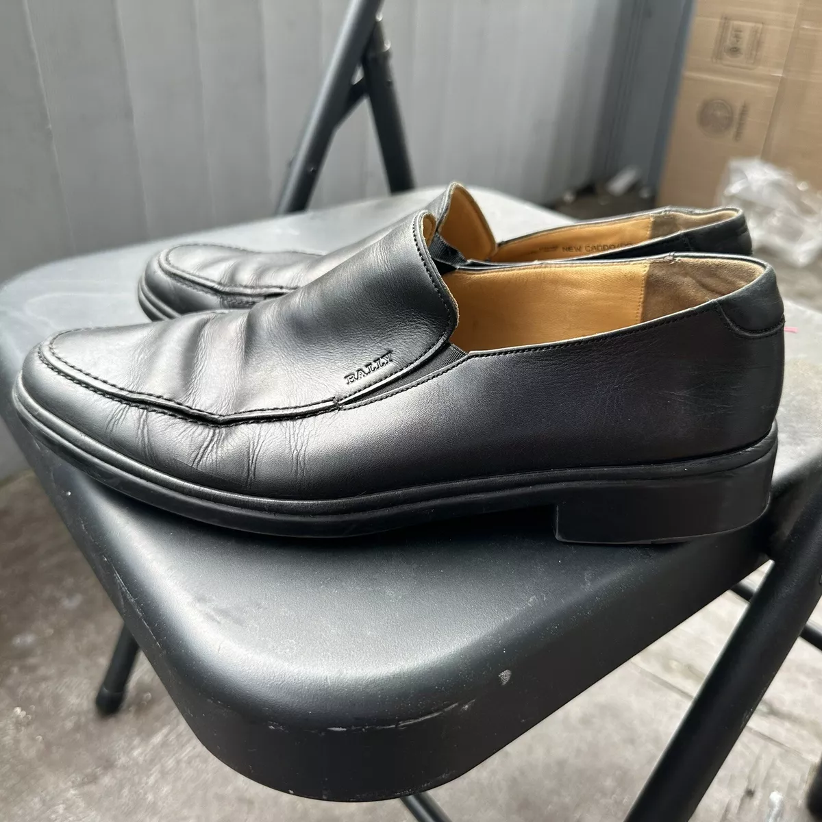 Bally Mens Shoes Caddo Black Leather Loafers Size US 9.5 D Slip On