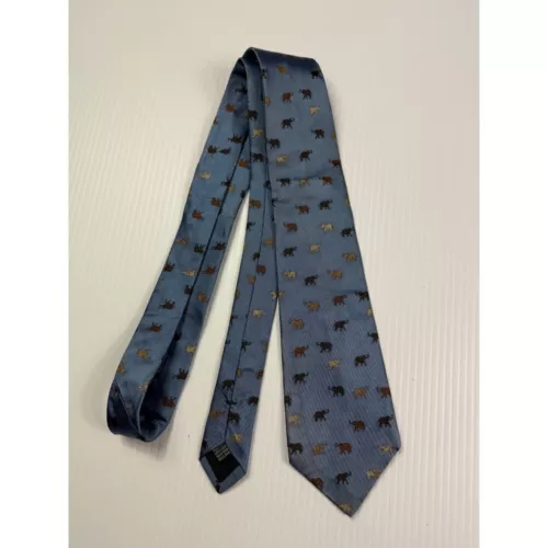 Miller Brothers Ltd. Silk Necktie Elephant Print Blue Novelty Pattern