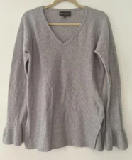 V-Neck Gray Sweater Large Michael Stars Mixed Stitch Soft Pullover Bell Sleeve