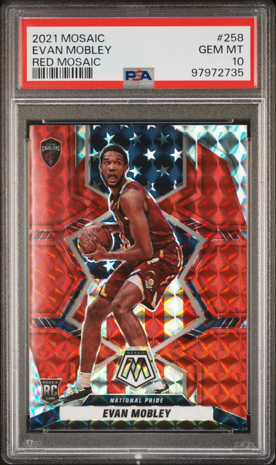 2021 Panini National Pride Red Mosaic Prizm #258 Evan Mobley Cavalier PSA 10 RC