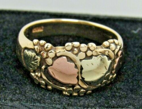 South Dakota Black Hills 10K Yellow Gold Wedding Band Sz 7.25 Grapes Leaves Ring - Picture 3 of 12