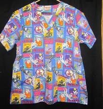 Medium Fashion Scrubs Halloween Scrub Top Spiders Skeletons Ghosts Mummies