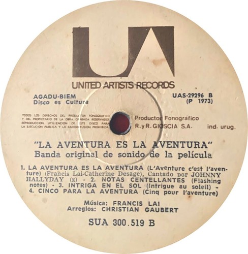 JOHNNY HALLYDAY - L' AVENTURE C ÉST L' AVENTURE - ORIGINAL SOUNDTRACK - URUGUAY - Picture 5 of 5