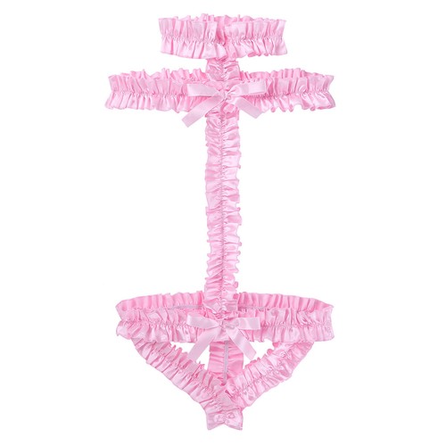 Herren String Body Satin Unterwäsche Bodysuit mit Sissy Rüschen Strings Thong - Bild 3 von 20
