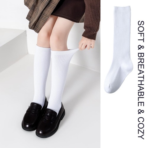 Little Girls Knee High Socks Seamless Cotton School Uniform Socks Ribbed Knee... - Picture 3 of 7