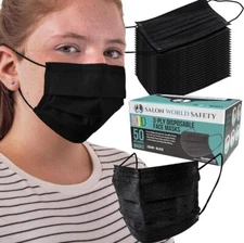 TCP Global Salon World Safety Kids Masks Sealed Pack of 50 Black 3 Ply Ages 4-12