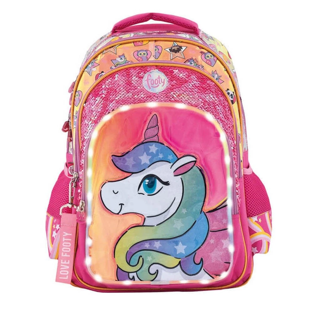 Footy Unicorno Rosa Led Grande Zaino Scuola Elementare per Bambina
