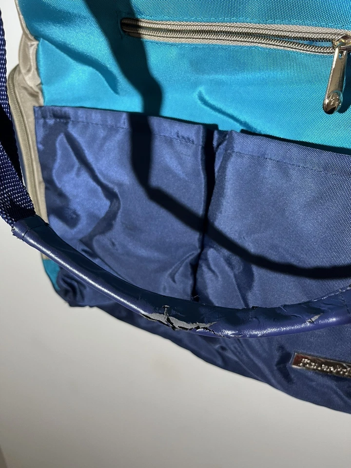 复古 Fisher-Price 豪华婴儿尿布袋带湿巾容器 90 年代蓝色拉链 — 第 2/4 张图片