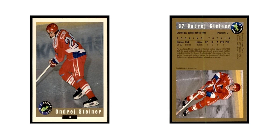 1992 Classic Draft Picks Ondrej Steiner Hockey Cards #37 - Image 3 of 3