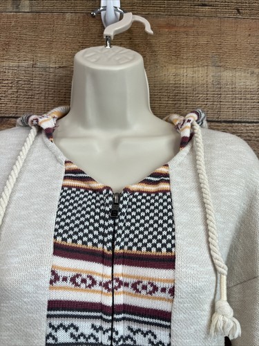 Roxy Pullover Damen Small Off White Reißverschluss vorne Strick Kapuze Surf Boho - Bild 4 von 9