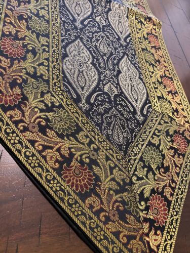 Table Runner Black Set 4 Table Place Mat Brocade Silk Formal Table Decor Set - Picture 10 of 14