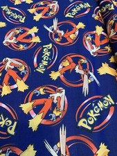 1 yard, 36" by 43" Blaziken Pok mon BLUE 100 Cotton Vintage Fabric NEW