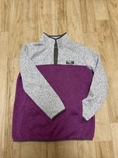 LL Bean Kids Youth Unisex Fleece Pullover 1/4 Zip Purple And Grey Size L 14-16