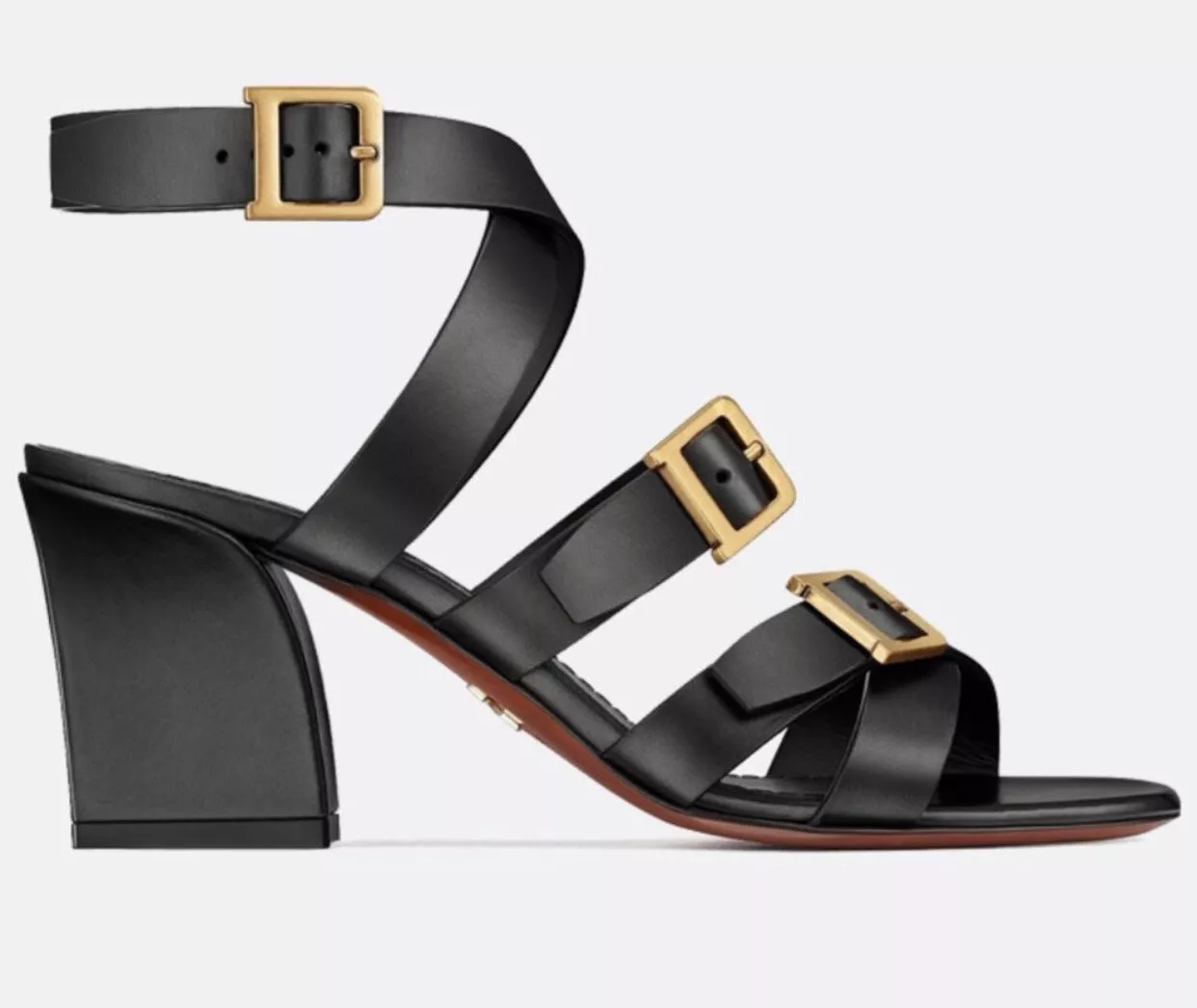 Sandales à talons en cuir de veau noir Christian Dior Double D taille 37 neuves dans leur boîte