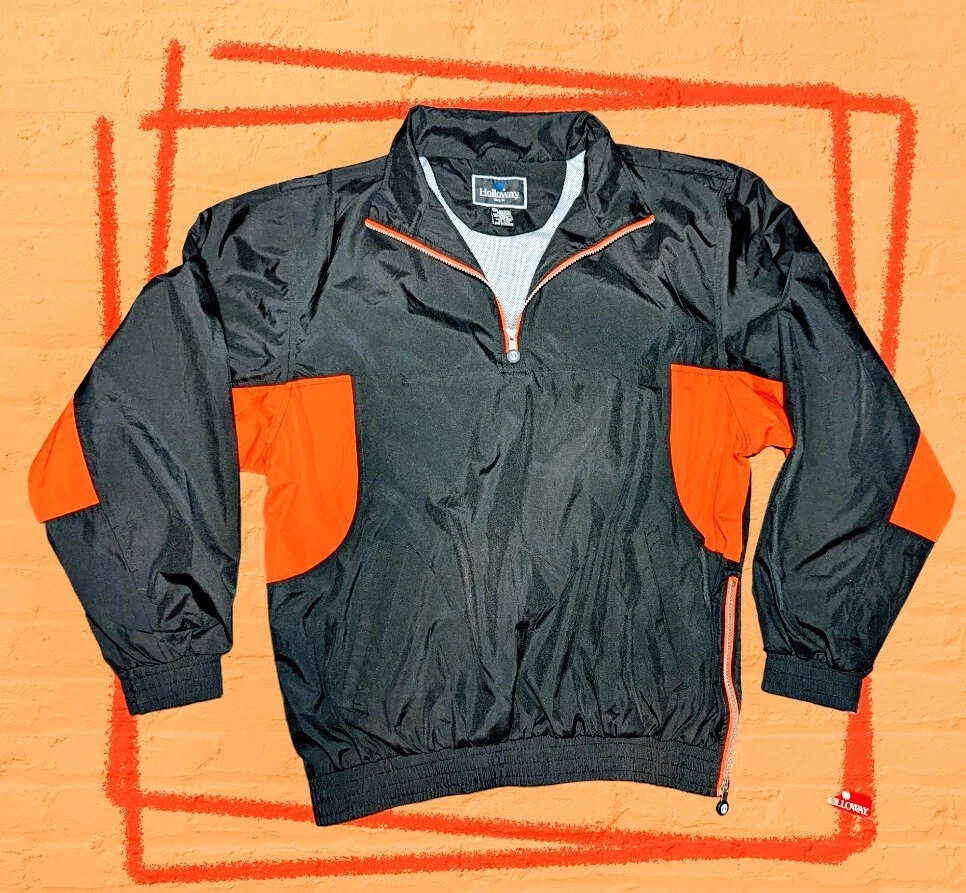 HOLLOWAY Pullover Black Orange Jacket WIND WATER Resistant 1/4 Zip Men's Medium