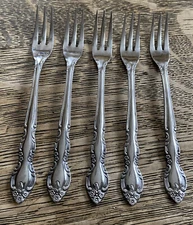 Imperial FLEURETTE Cocktail Forks Stainless Flatware Floral Scroll Japan Lot 5